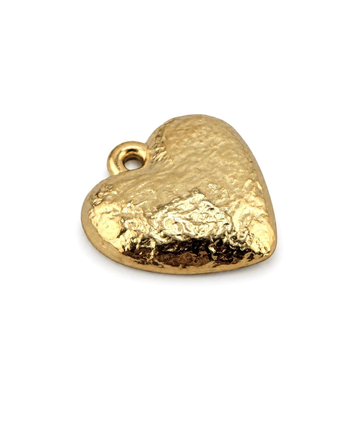 Large Half-Puffy Hammered Boho Heart Charm, Satin Gold Plated - TB169