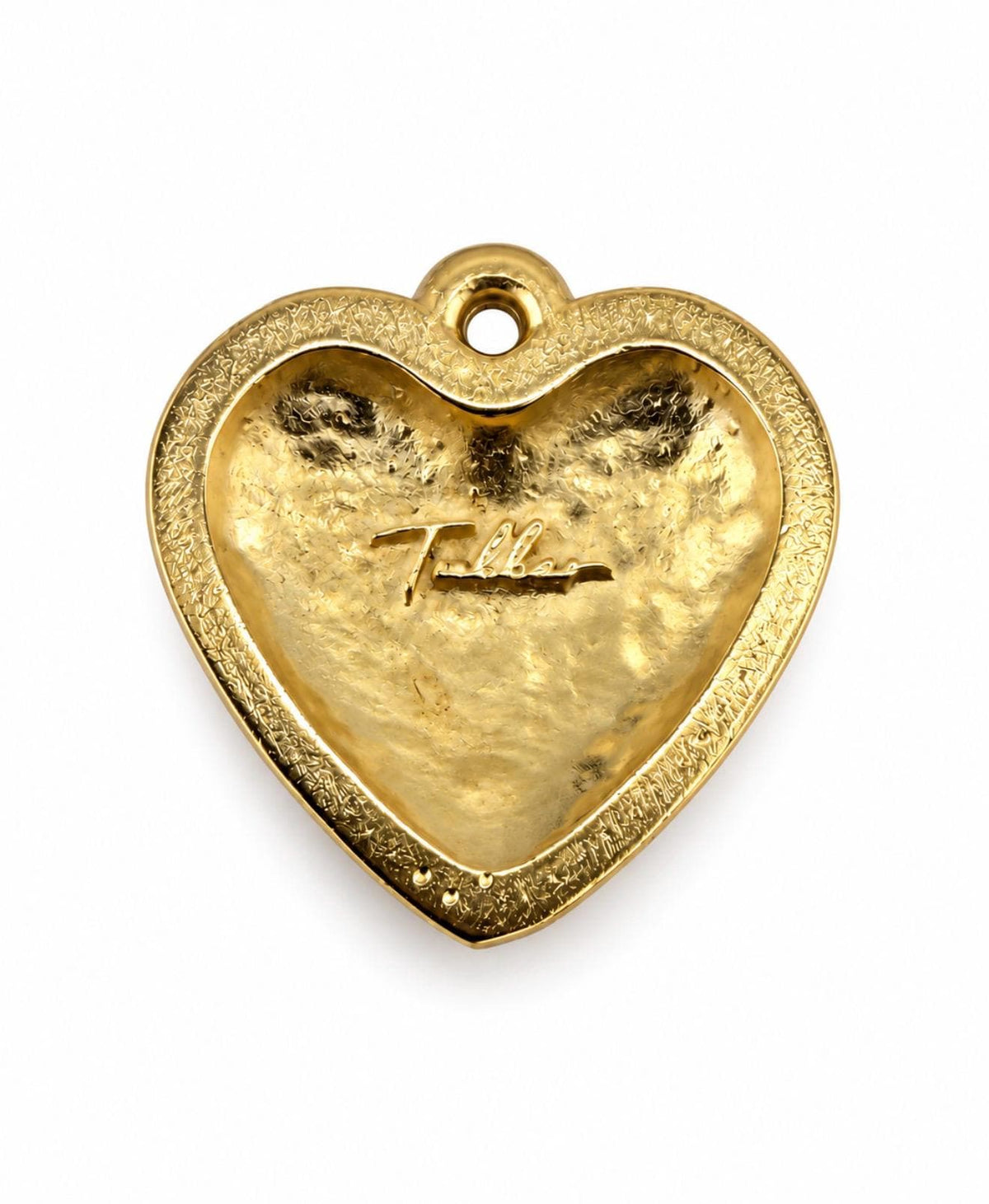 Large Half-Puffy Hammered Boho Heart Charm, Satin Gold Plated - TB169