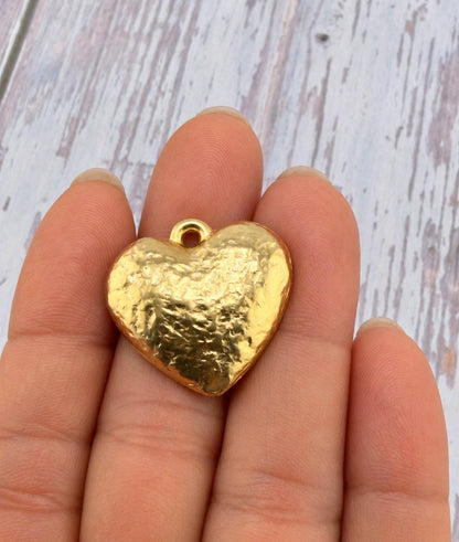 Medium Half-Puffy Hammered Boho Heart Charm - TB170