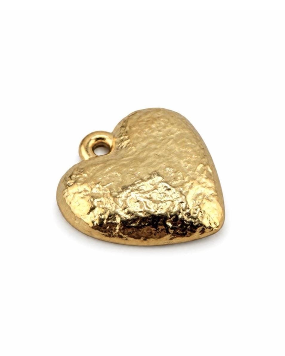 Medium Half-Puffy Hammered Boho Heart Charm - TB170
