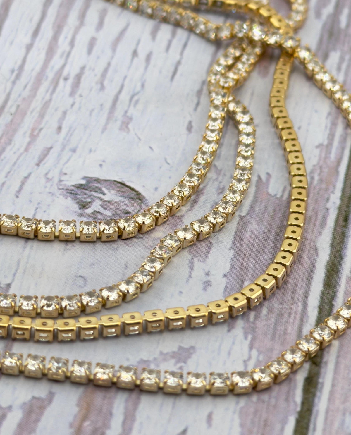 2mm Micro Pave Tennis Chain Necklace, Satin Gold Plated - 005