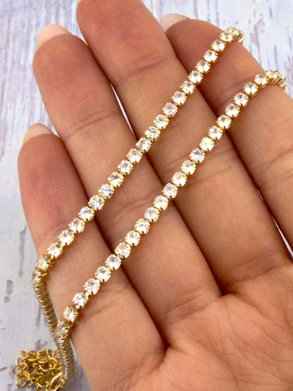 2mm Micro Pave Tennis Chain Necklace, Satin Gold Plated - 005