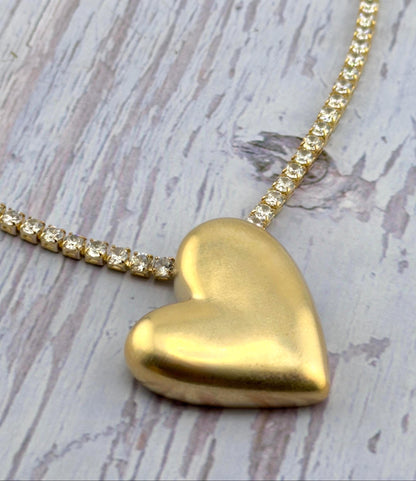 Asymmetrical Half-Puffy Heart Charm, Satin 18k Gold Plated - 053