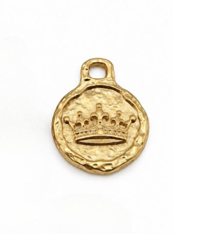 Queen Bee Double Sided Charm, Satin Gold Plated Round Pendant - TB164