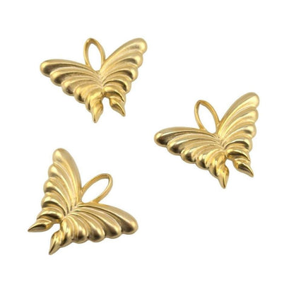 Large Artisan Butterfly Charm, Satin Gold Plated Findings - TB165