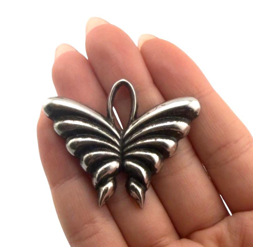 Large Artisan Butterfly Charm, Antiqued Pewter Plated - TB166