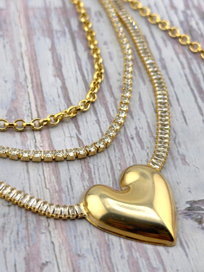 Baguette Tennis Chain Necklace, Micro Pave Zirconia Link Chain 18k Gold Plated - TB167