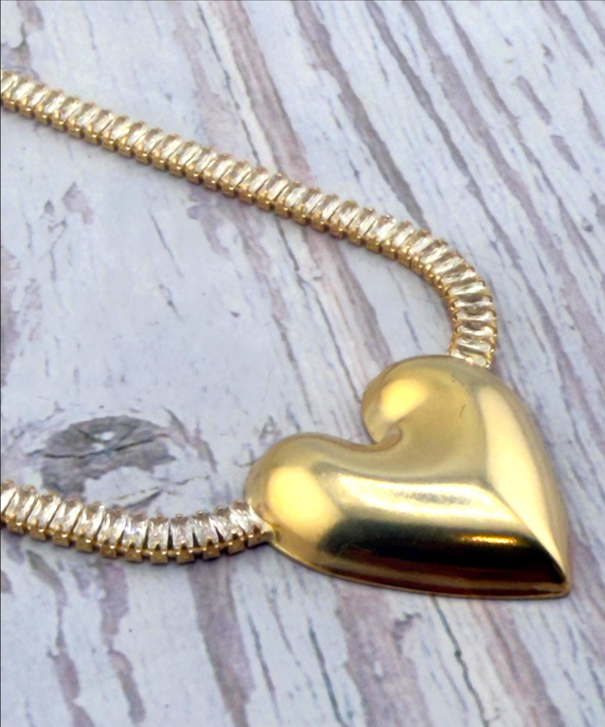 Baguette Tennis Chain Necklace, Micro Pave Zirconia Link Chain 18k Gold Plated - TB167