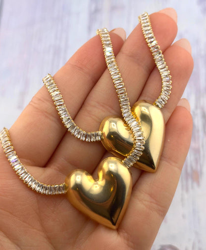 Baguette Tennis Chain Necklace, Micro Pave Zirconia Link Chain 18k Gold Plated - TB167
