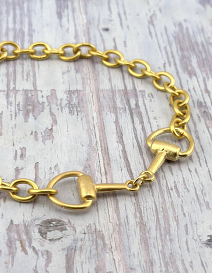 Snaffle Bit Connector Charm, Satin Gold Plated - TB168
