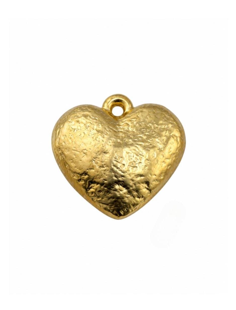 Medium Half-Puffy Hammered Boho Heart Charm - TB170