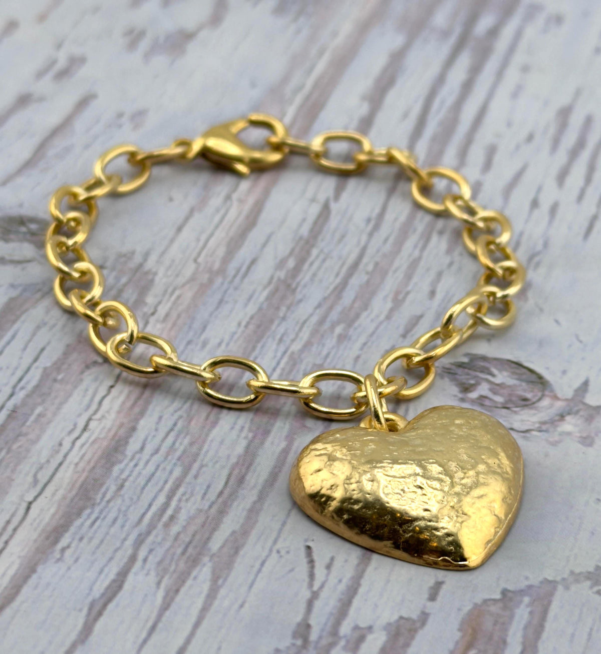 Medium Half-Puffy Hammered Boho Heart Charm - TB170
