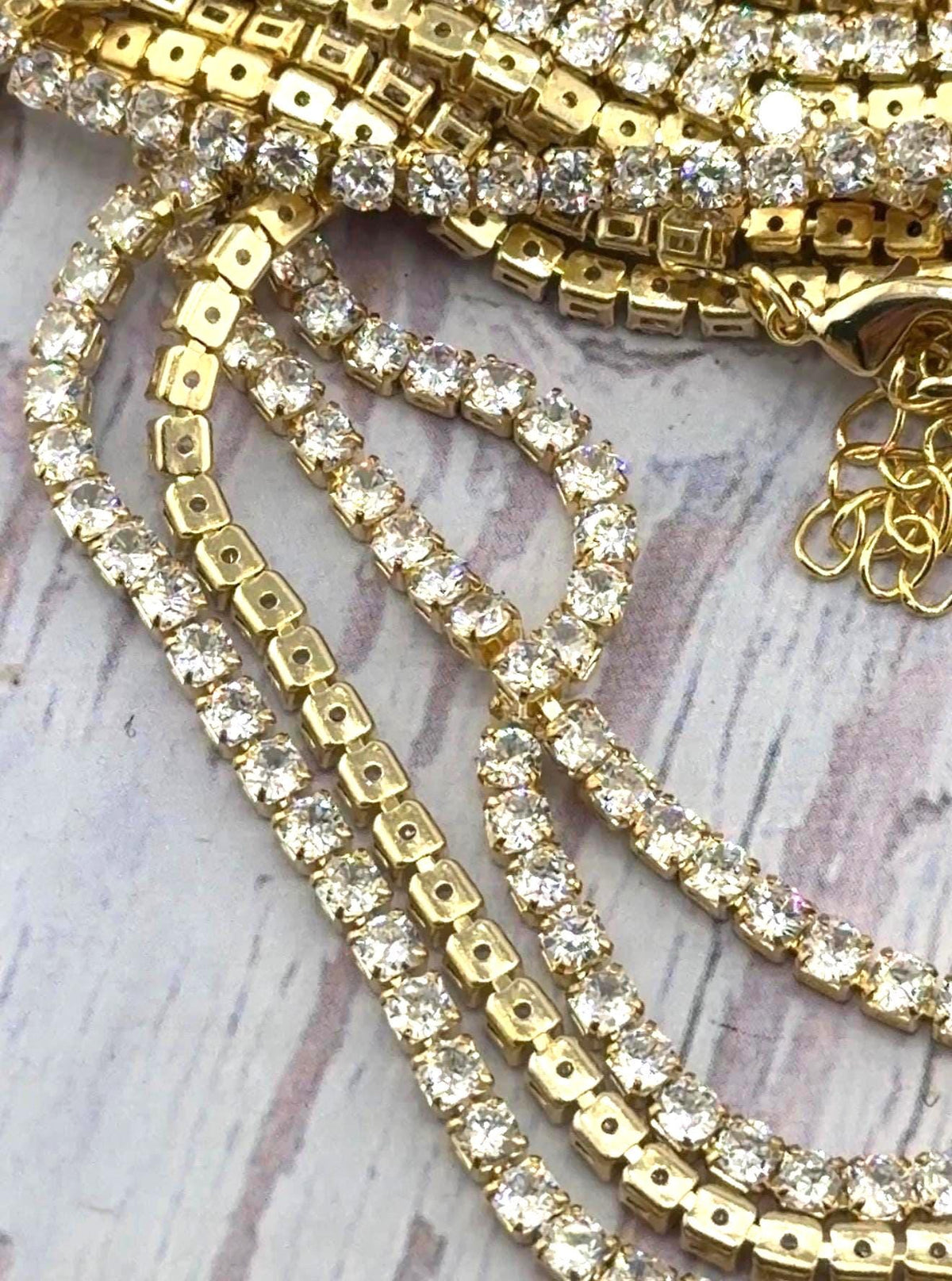 2mm Micro Pave Tennis Chain Necklace, Satin Gold Plated - 005