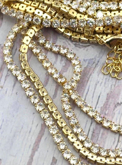 2mm Micro Pave Tennis Chain Necklace, Satin Gold Plated - 005