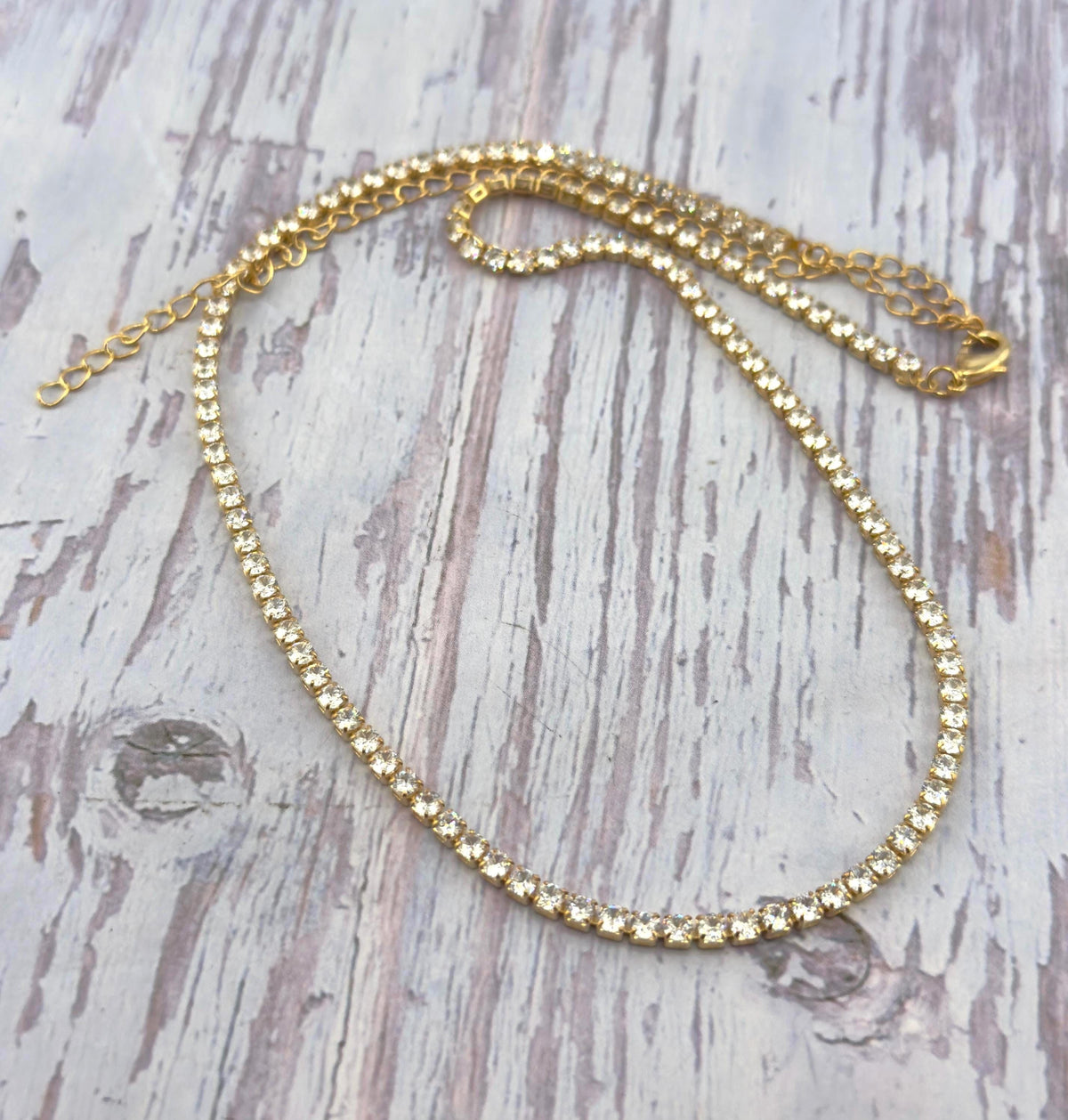 2mm Micro Pave Tennis Chain Necklace, Satin Gold Plated - 005