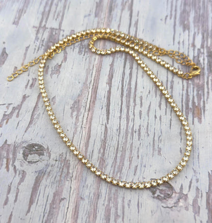 2mm Micro Pave Tennis Chain Necklace, Satin Gold Plated - 005