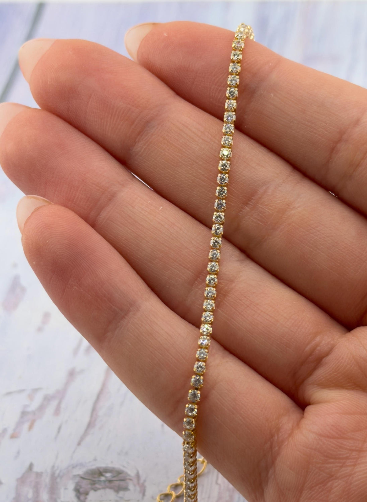 1.6mm Dainty Tennis Chain Micro Pave Necklace, Satin Gold Plated - 004