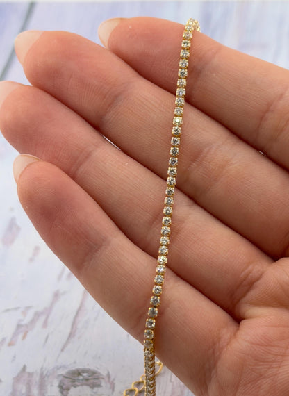 1.6mm Dainty Tennis Chain Micro Pave Necklace, Satin Gold Plated - 004