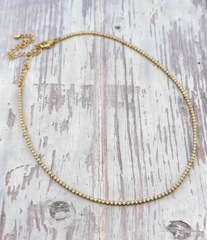 1.6mm Dainty Tennis Chain Micro Pave Necklace, Satin Gold Plated - 004