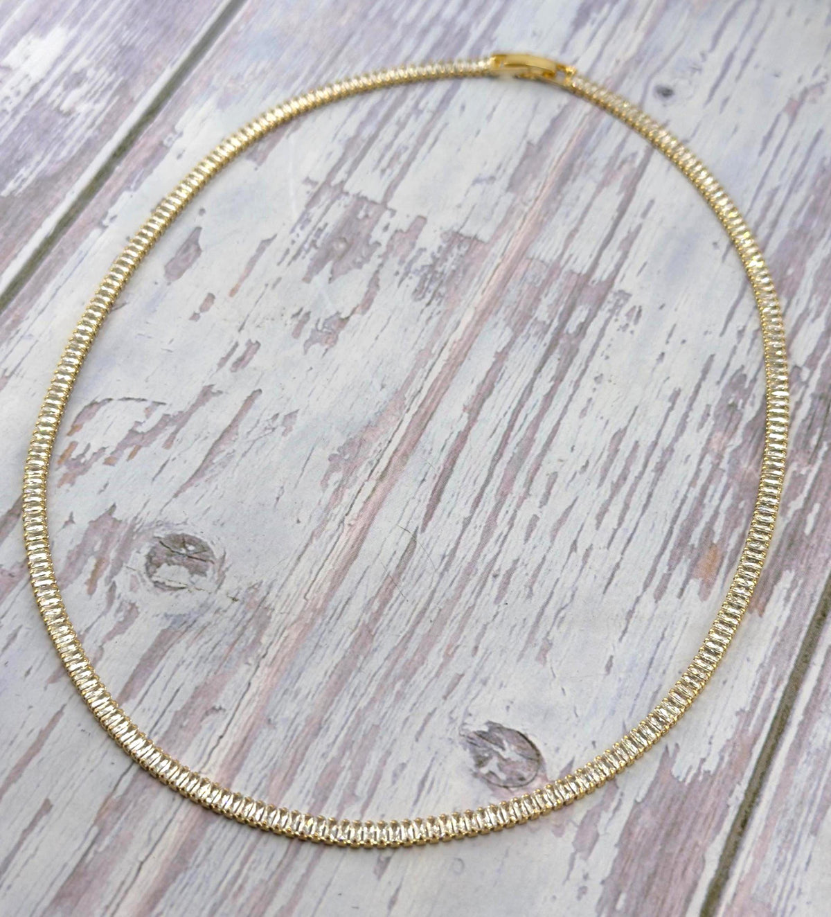 Baguette Cubic Zirconia Tennis Chain Necklace, Satin 18k Gold Plated - TB177