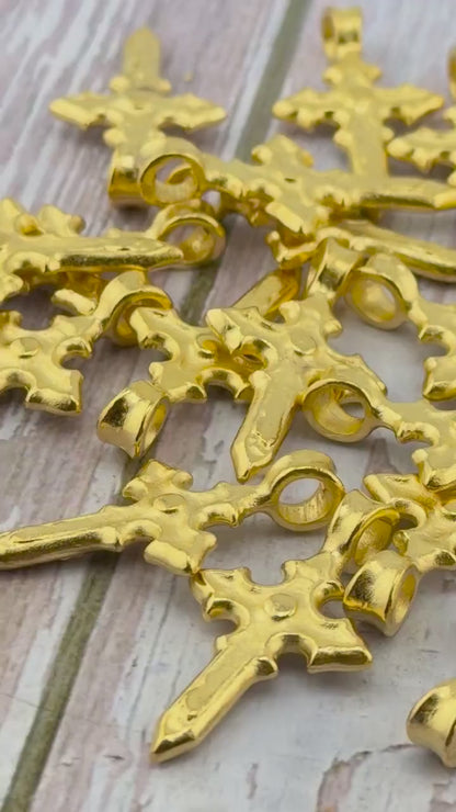 Gold Cross Charm, Satin 18k Gold Plated - ST241