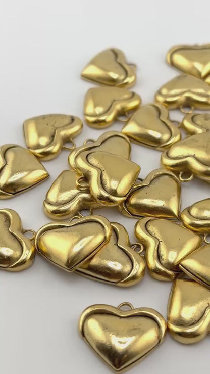 Half-Puffy Heart Charm, Antiqued 18k Gold Plated - AG640