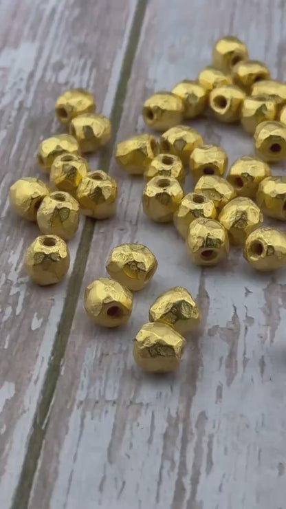 Cuentas espaciadoras redondas artesanales, bañadas en oro de 18k satinado - ST321