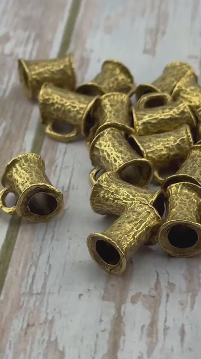 Large Hammered Tube Bail Bead Charm Holder, Antiqued 18k Gold Plated - AG150