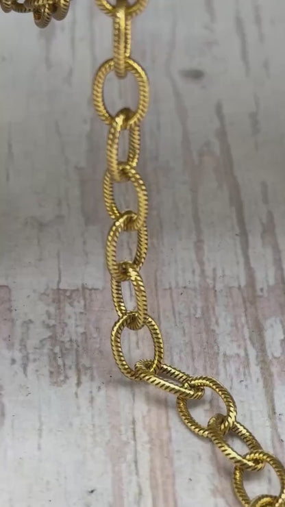 9x6mm Oval Textured Cable Chain, Antiqued 18k Gold Plated - G112-CH