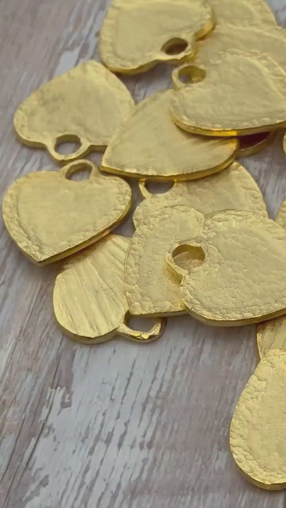 Large Chunky Hammered Heart Pendant, Satin 18K Gold Plated - ST275