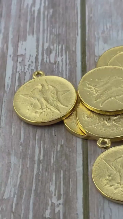 Colgante réplica de moneda de ángel y águila, chapado en oro de 18k satinado - ST360