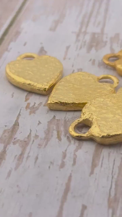 Chunky Hammered Heart Pendant, Satin 18K Gold Plated - ST270