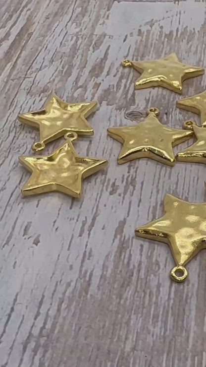 Chunky Hammered Star Charm, Satin 18K Gold Plated - ST188