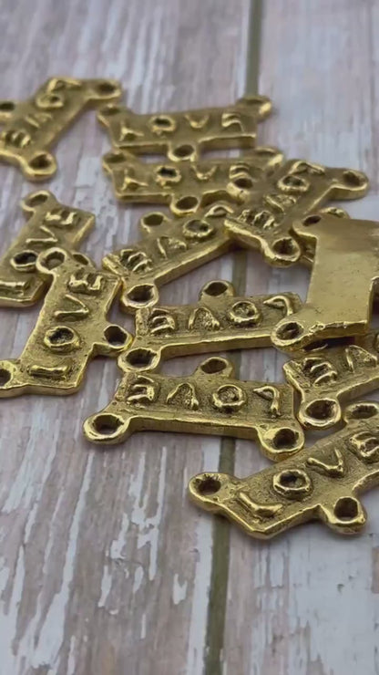 Artisan 'Love' Word Connector, Antiqued 18k Gold Plated - AG117