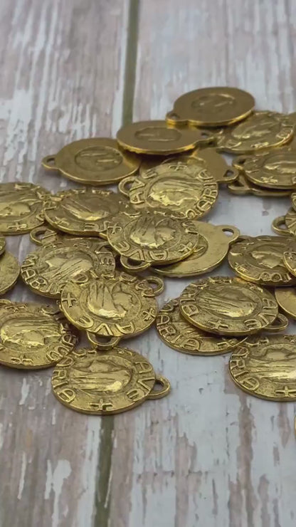 Our Lady of Lourdes Ave Maria Medal, Antiqued 18k Gold Plated - AG100
