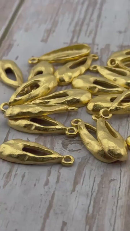 Hammered Teardrop Pendant, Satin 18k Gold Pendants - ST684