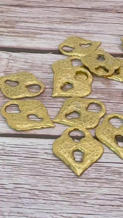 Hammered Heart Padlock Charm, Antiqued 18K Gold Plated - AG147