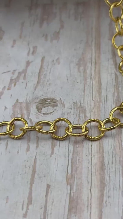 Chaîne Câble Ronde Texturée 10mm, Plaqué Or 18k Vieilli - G102-CH