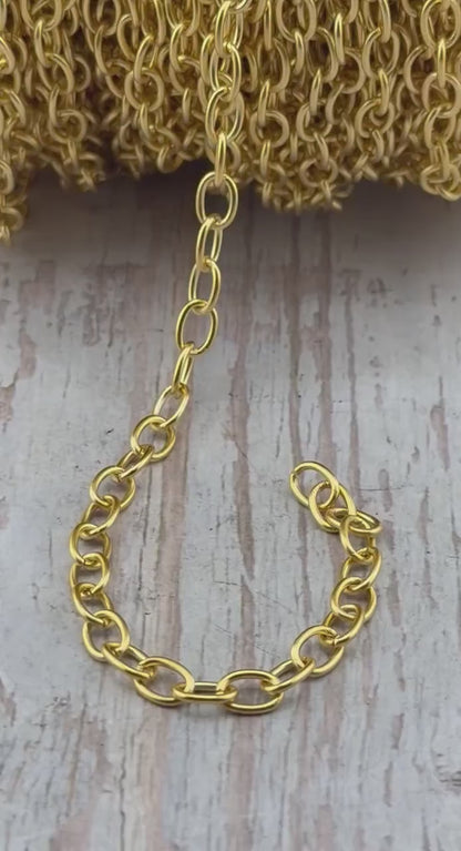 5x7mm Oval Cable Chain, Satin 18k Gold Plated - S083-CH