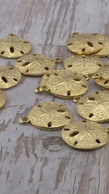 Textured Sand Dollar Charm, Satin 18k Gold Plated - ST346