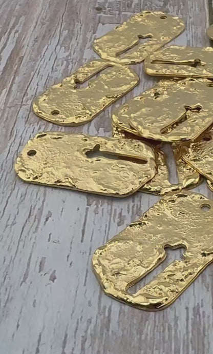 Cross Dog Tag Charm, Satin 18k Gold Plated - ST335