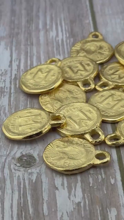 Follis Coin Byzantine Replica Pendant, Satin 18k Gold Plated - ST290