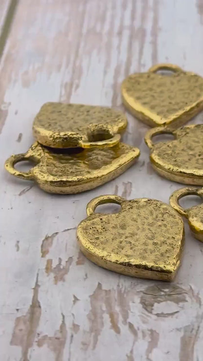 Chunky Hammered Heart Pendant, Antiqued 18K Gold Plated - AG090