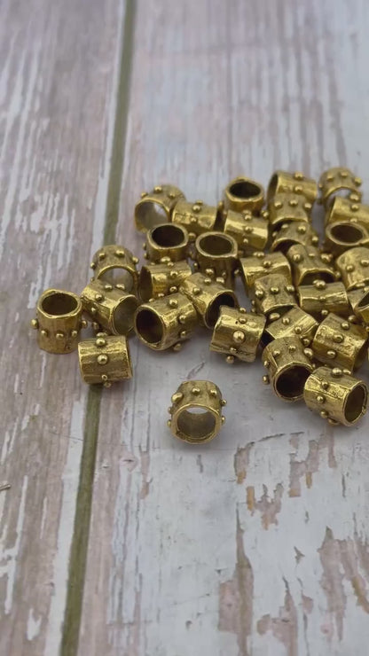 Artisan Dotted Barrel Spacer Beads, Antiqued 18k Gold Plated - G170