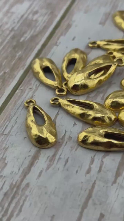 Hammered Teardrop Pendant, Antiqued 18k Gold Plated - AG683