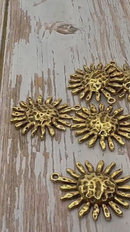Hammered Sun Pendant, Antiqued 18k Gold Plated - AG001