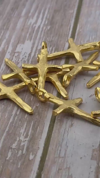 Rustic Cross Charm, Satin 18k Gold Plated - ST301
