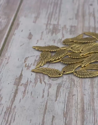 Bohemian Angel Wing Charm, Antiqued 18K Gold Plated - AG035