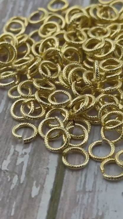 Anneaux de jonction texturés 7 mm (lot de 20), plaqué or 18 carats satiné - T025-JR