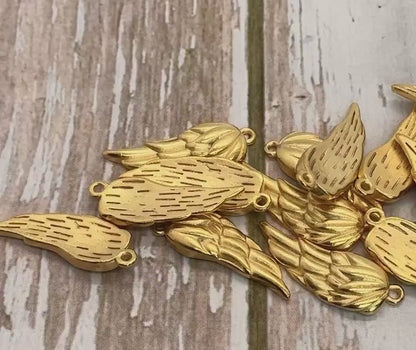 Small Angel Wing Charm, Satin 18k Gold Plated - ST225